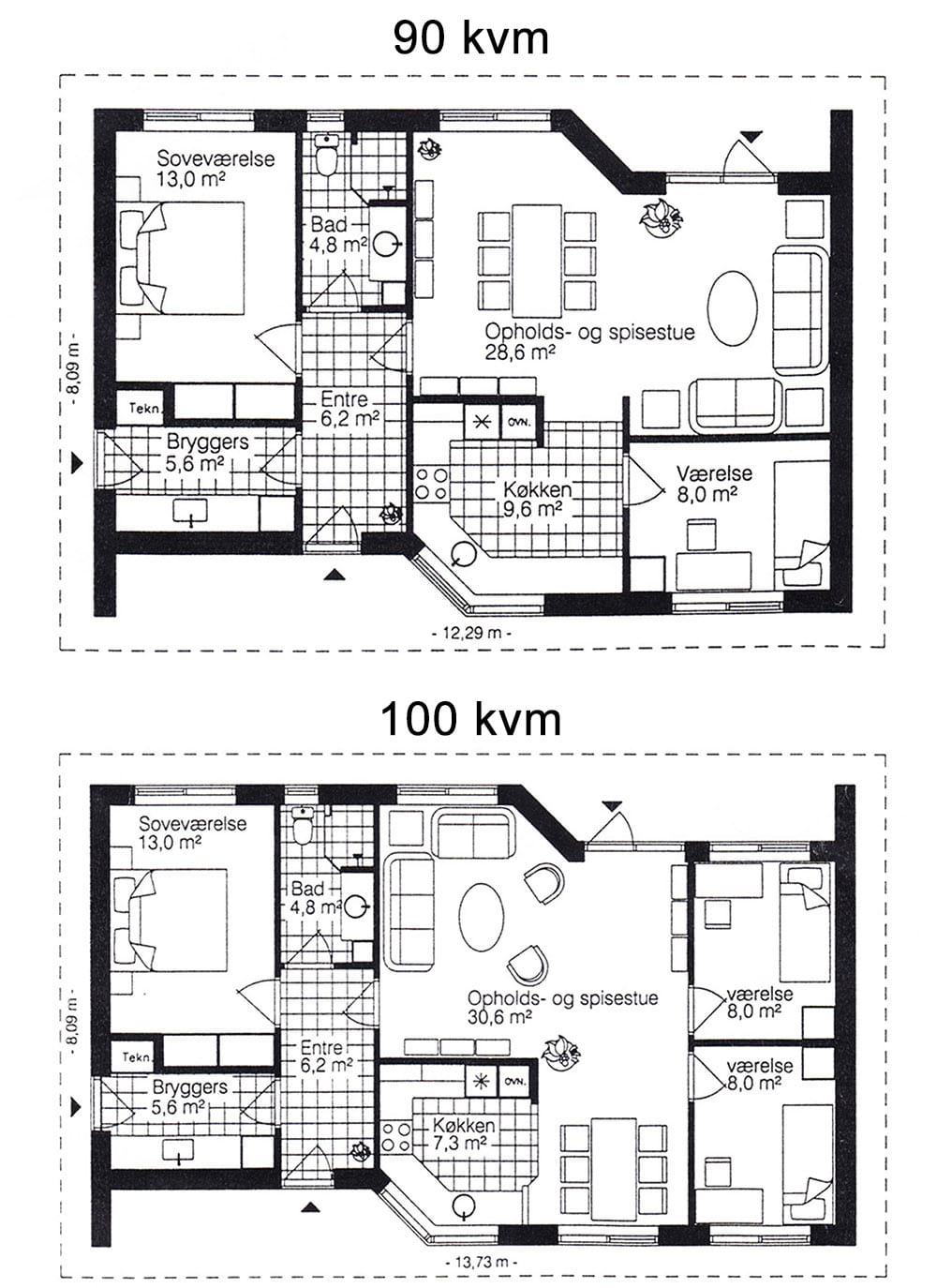 Sammenlign 90 og 100 m<sup>2</sup> bolig